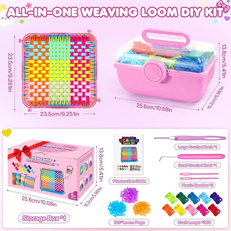 DoubleCare 478 Pcs Weaving Loom Kit with Portable Case, Perfect for Making Handbags, Potholder Maker, Bracelet for DIY Crafters & Makers, Complete Craft Kit with Hooks, Gift for Christmas, Birthday,Pink - Image 2